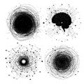 Brain map thoughts ink sketch vector concepts. Tangle doodle route path lines imagination complex thinking process