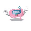 Brain mascot design swims with diving glasses