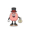 brain mascot illustration rich man holding a money sack