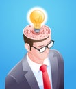 Brain maze with light bulb in businessman head. Vector illustrations conceptual Royalty Free Stock Photo