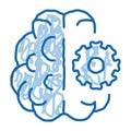 Brain And Mechanism Gear doodle icon hand drawn illustration