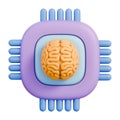 Brain microchip processor with neural network circuit for advanced computing 3d illustration Royalty Free Stock Photo