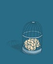 Brain or mind caged in birdcage