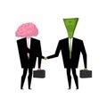 Brain and money business. Businessmen shaking hands. Human brain