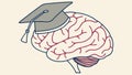 Brain with Mortarboard, Lifelong Learning Concept, vector design Generative AI Royalty Free Stock Photo