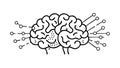 Brain with Network Nodes for Digital Thinking & AI, vector design Generative AI Royalty Free Stock Photo