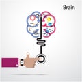 Brain opening concept.Creative brain abstract vector logo design