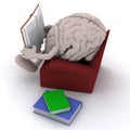 Brain organ reading a book from the couch