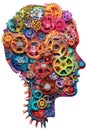 brain outline filled with colorful gears and cogs