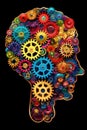 brain outline filled with colorful gears and cogs