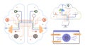 Artificial Intelligence Brain Network with Cloud Computing, Data Analysis, and Machine Learning Integration Royalty Free Stock Photo