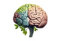 Brain with Plant Stem and Leaves - Growth Mindset and Eco Intelligence Concept Royalty Free Stock Photo