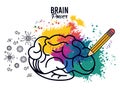 Brain power poster with colors splash and pencil