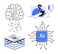 Artificial Intelligence Concepts with Brain, Microchip, Neural Data, and Human Interaction Royalty Free Stock Photo