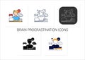 Brain procrastination icons set Royalty Free Stock Photo