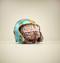 Brain protected by a helmet. The concept of intellectual property protection or mind care