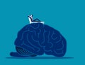 Brain relax. Man relax on top of large brain. Concep business vector illustration