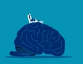 Brain relax. Robot relax on top of large brain. Concep business vector illustration