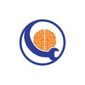 Brain repair vector logo design. Brain and wrench icon logo design.