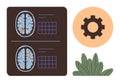 Brain scan data analysis with gear and greenery elements highlighting technology and nature balance Royalty Free Stock Photo