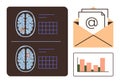 Brain Scan Images, Email Communication, and Bar Graph Representing Data Analysis and Progress Royalty Free Stock Photo