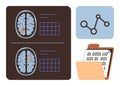 Brain Scans Displayed Alongside Data Analysis Tools and Binary Code on Clipboard Royalty Free Stock Photo