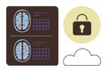 Brain Scans with Data Grids, Lock Symbol, and Cloud Highlighting Security and Privacy Themes Royalty Free Stock Photo