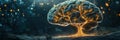 A brain seamlessly evolves into a tree, showcasing intricate glowing neural branches and roots that symbolize growth and