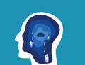 Brain searching with head. Concept business vector illustration. Flat design illustration