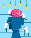 Brain searching idea, discovery vector illustration. Intelligence and creativity, innovation. Scientists discover human Royalty Free Stock Photo