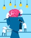 Brain searching idea, discovery vector illustration. Intelligence and creativity, innovation. Scientists discover human Royalty Free Stock Photo