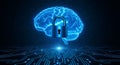 Brain security concept with digital padlock and glowing circuits for data protection privacy and artificial intelligence Royalty Free Stock Photo