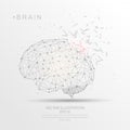 Brain shape digitally drawn low poly wire frame.