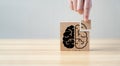 Brain shaped black wooden jigsaw puzzle with copy space. Concept The missing piece of the brain puzzle