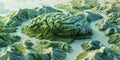 Brain-Shaped Landscape With Green Hills And Rivers, Symbolizing Connection Between Nature And Mind Royalty Free Stock Photo