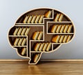 Brain shaped library full of folders. 3D illustration