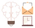Creative Thinking with Brainlight, Communication via Mail, and Time Management Concept Royalty Free Stock Photo