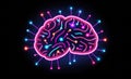 Brain sign in purple color. Neon line styled brain icon, symbol of science and intelligence. Generated AI.