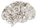 Brain silhouette with retro gears. Creative intellect illustration