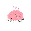 Brain sleep, nap rest and night recovery cute child character for health. Happy brain lies. Tired mind. Snooze for relax