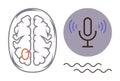 Brain Speech Processing Concept with Highlighted Region and Microphone Representation Royalty Free Stock Photo