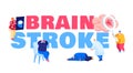 Brain Stroke. Ambulance Hospitalize Patient Character to Clinic, Doctor Learn Broken Bleeding Vessel in Human Brain Royalty Free Stock Photo