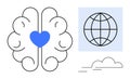 Heart and Brain Connection with Global Perspective and Minimalist Design Royalty Free Stock Photo