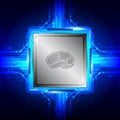 Brain symbol on computer processor