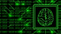Brain symbol in frame - abstract background of 4-digit binary code behind information connecting lines - artificial intelligence Royalty Free Stock Photo