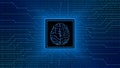 Brain symbol in frame with information connection lines on digital binary code background - symbolic of AI artificial intelligence Royalty Free Stock Photo