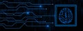Brain symbol in frame with information connection lines on digital binary code background - symbolic of AI artificial intelligence Royalty Free Stock Photo