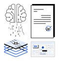 Digital Transformation with AI Brain, Data Layers, Signed Documents, and Interactive Dashboard Royalty Free Stock Photo