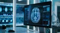 brain testing result on digital interface on laboratory or surgery background Royalty Free Stock Photo