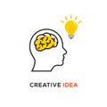 Brain think idea mind head vector icon. Man face human head creative idea symbol